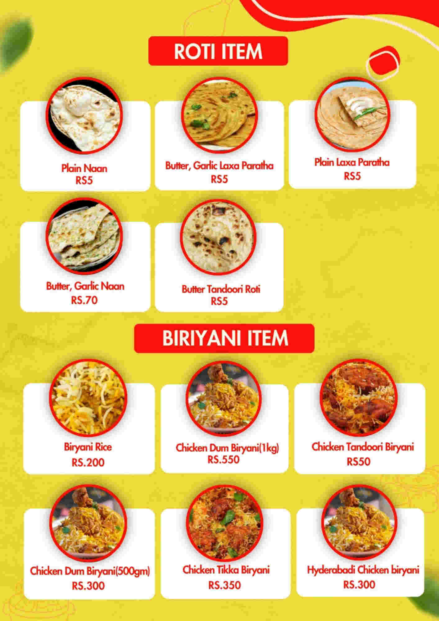 Menu design sample for restaurant